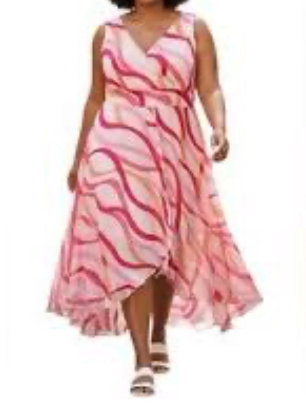 Jessica London Pink Wave-Print High-Low V-Neck Dress